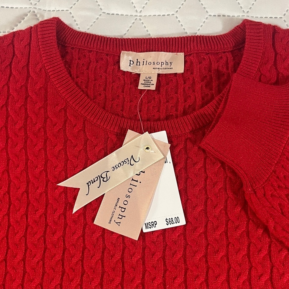 Philosophy Viscose Blend Cable Knit Crew Neck Drop Shoulder Sweater Size Large - Picture 5 of 10